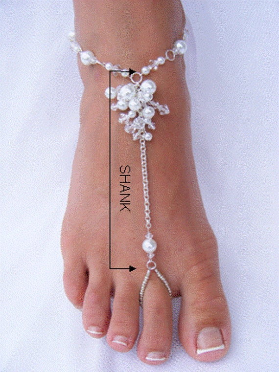 Barefoot sandals, beach wedding bridal jewelry, destination wedding sandals, wedding anklet, beaded sandals. JESSICA Medium White & Crystal