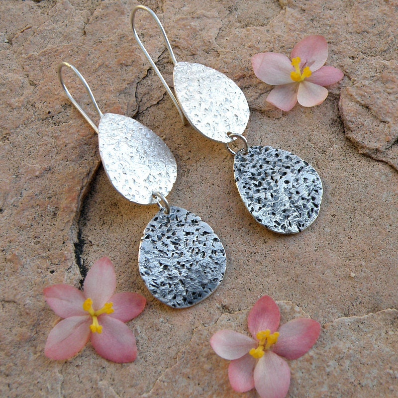 Cactus Leaves Sterling Silver Earrings, Oxidized Earrings, Gifts For Her, Rustic Tear Drop Earrings, Silver Dangle Earrings