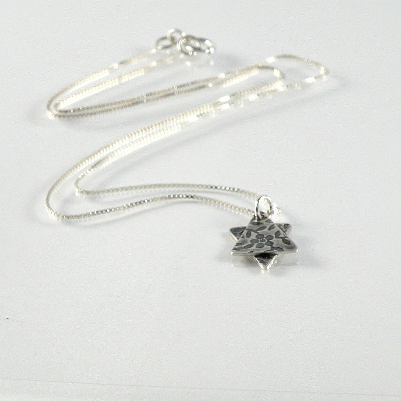 Star of David Silver Necklace, Bat Mitzvah Gift, Judaica Jewelry, Sterling Silver Star of David Necklace with Floral Pattern, Magen David