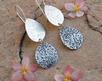 Cactus Leaves Sterling Silver Earrings, Oxidized Earrings, Gifts For Her, Rustic Tear Drop Earrings, Silver Dangle Earrings