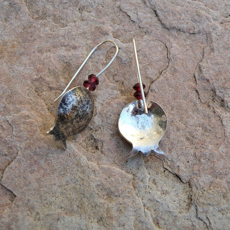 Pomegranate Sterling Silver Earrings, Garnet Earrings, Bat Mitzvah Jewelry, Pomegranate Earrings, Women Earrings