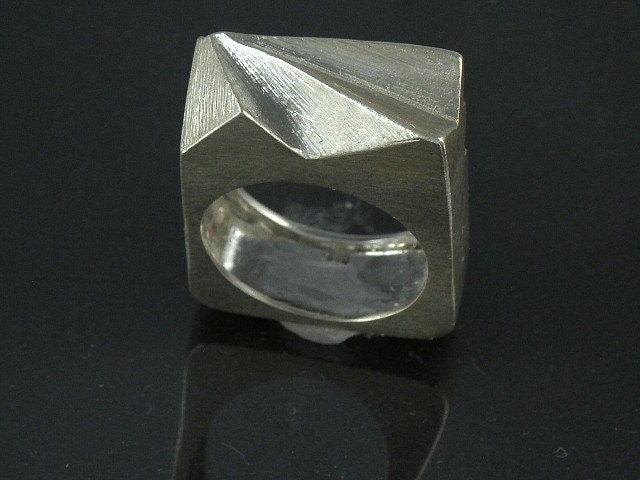 Geometric Sterling Silver Ring, Silver Square Ring, Triangles Ring, Rustic Ring, Geometric Jewelry, Unique Silver ring