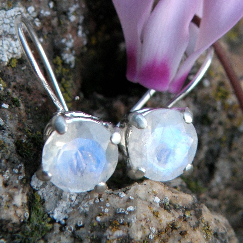 Rainbow Moonstone Earrings, Sterling Silver Earrings, Sparkle Moonstone jewelry, 8mm round faceted moonstone Earrings