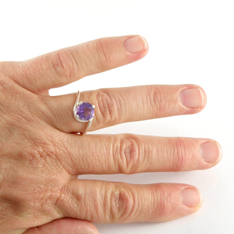 Amethyst Engagement Ring, Amethyst Sterling Silver Ring, February Birthstone, Faceted Amethyst Ring, Purple Gemstone Ring