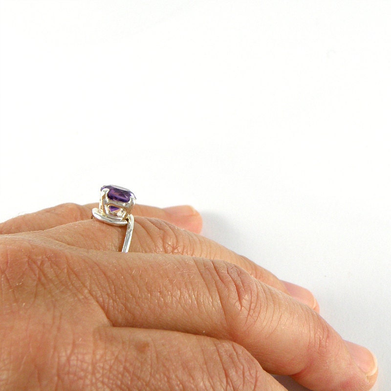 Amethyst Engagement Ring, Amethyst Sterling Silver Ring, February Birthstone, Faceted Amethyst Ring, Purple Gemstone Ring