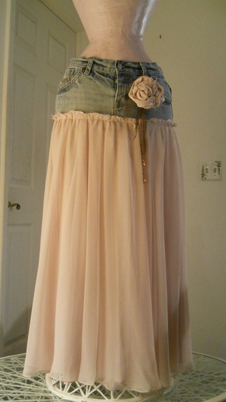Solange ballet pink tulle jean skirt ultra femme romantic bohemian faerie goddess mauve chiffon Made to Order