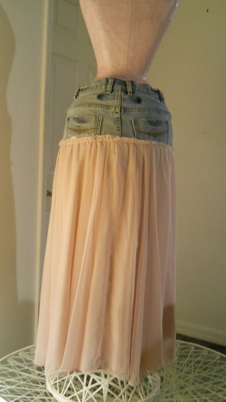 Solange ballet pink tulle jean skirt ultra femme romantic bohemian faerie goddess mauve chiffon Made to Order