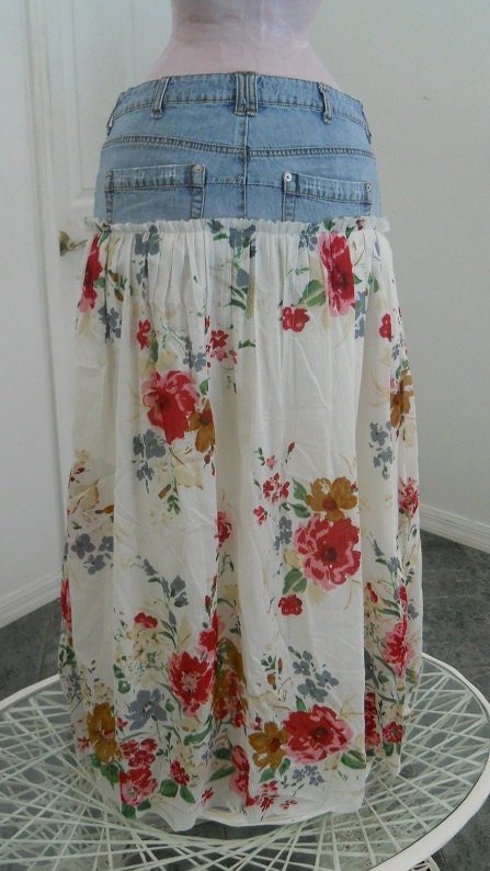 Belles Roses bohemian jean skirt Renaissance Denim Couture long flowy boho gypsy faerie Made to Order