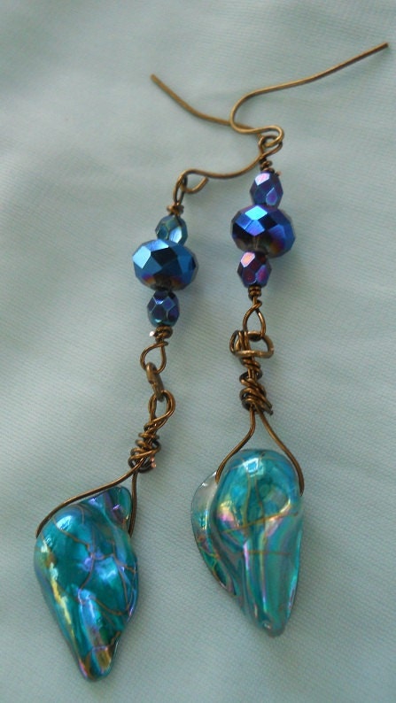 Minuit Turquoise earrings midnight blue sapphire crystal turquoise freshwater pearl baroque briolette bohemian beach goddess