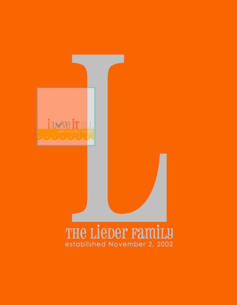 Personalized Wedding Gift Family Monogram Name Print - Bridal Shower GIft - Hostess Gift - First Anniversary Paper Gift - 8"x10"