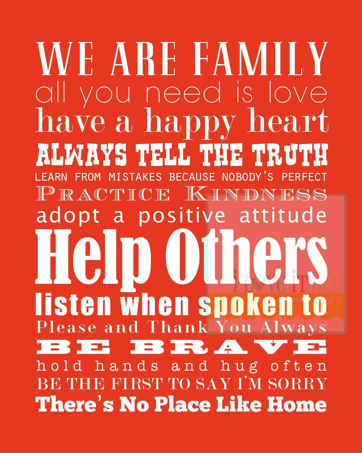 16x20 Practice Kindness Family Rules Subway Art Poster Print Manifesto Scroll Roll // Large Original Modern Typography Decor . Bright Beach