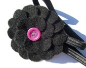 Black Felt Flower Headband with Pink Button Center
