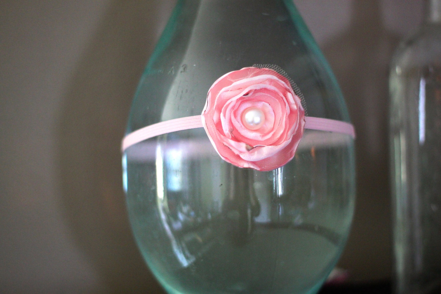 Pink vintage pearl baby headband