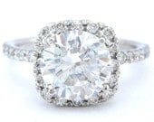 Round cut diamond engagement ring art deco 14k white gold 2.10ctw