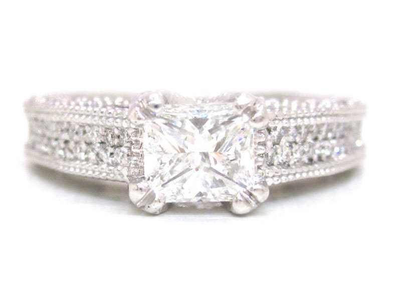 Princess and round cut diamond engagement ring micro pave set 1.50ctw