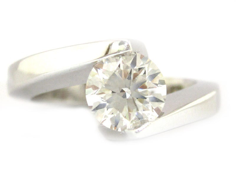 Round cut diamond engagement ring tension set 14k white gold 1.20ctw
