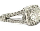 Round diamond engagement ring art deco halo 14k white gold 1.60ctw