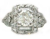 Round cut diamond engagement ring antique style 14k white gold 2.29ctw
