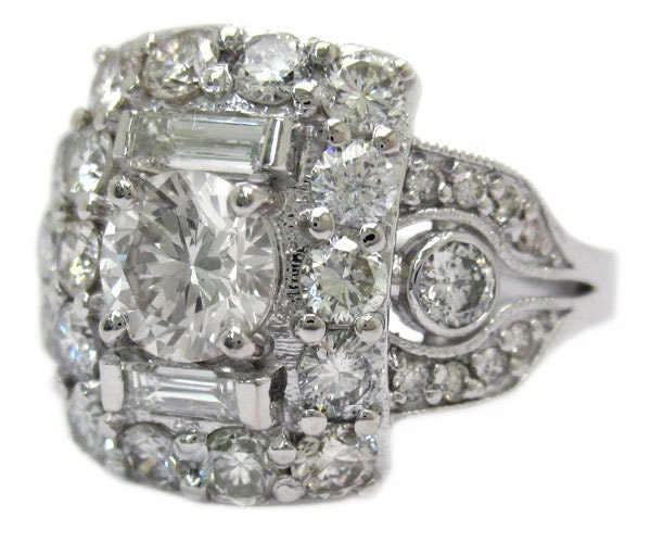 Round cut diamond engagement ring art deco antique style 2.05ctw