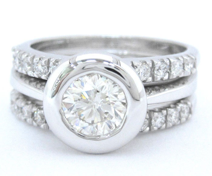 Round diamond engagement ring and bands bezel set 1.69ctw