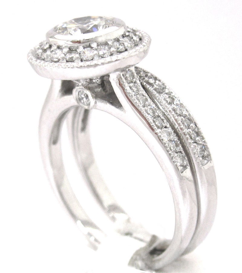 Round diamond engagement ring and band 1.60ctw 18k