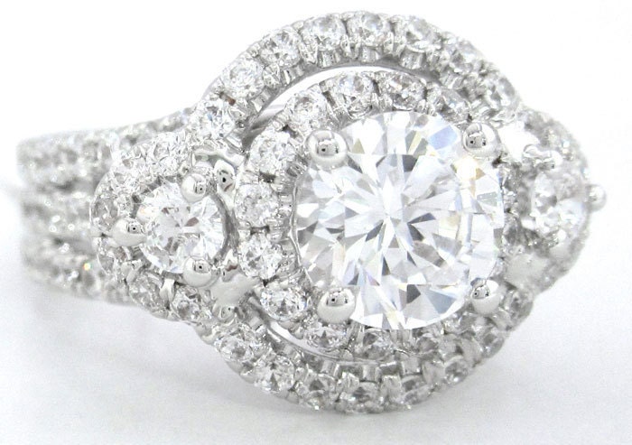 Round cut diamond engagement ring art deco 2.50ctw