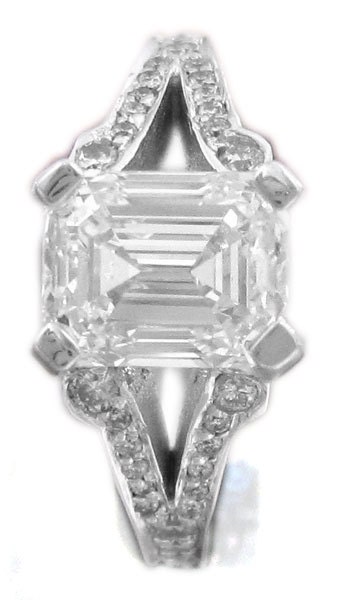 18k white gold emerald cut diamond engagement ring art deco prong set 1.90ctw
