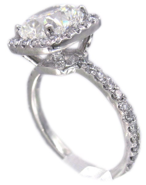 18k white gold cushion cut diamond engagement ring art deco design halo 2.22ctw