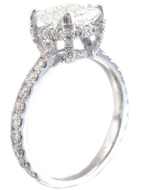 18k white gold cushion cut diamond engagement ring art deco halo prongs 2.25ctw