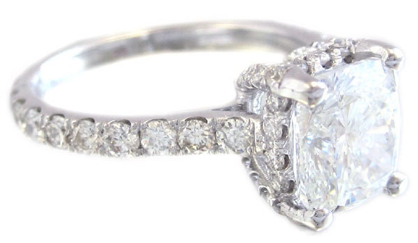 18k white gold cushion cut diamond engagement ring art deco halo prongs 2.25ctw