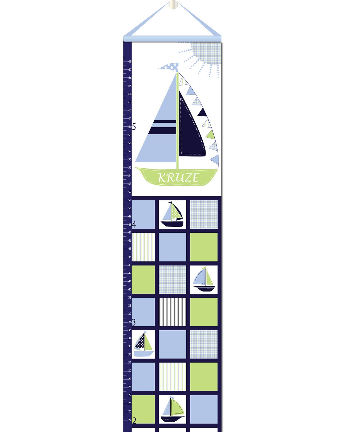 Sailboat Growth Chart (Blue/Blue, Blue/Green(pictured)and Blue/Red available)