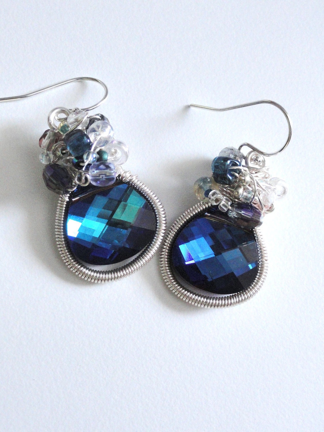 Bermuda Blue Swarovski Crystal Earrings w. Sterling Silver Ear Wires
