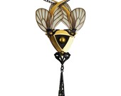 Neo Victorian Steampunk - Femme Fatale Jewelry - Dark Fairy Necklace - 24K Gold Plated Blades - Real Butterfly Wings - Freshwater Pearl