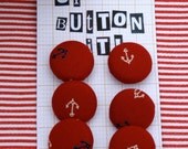 Fabric covered buttons Vintage 1980s anchor Fabric