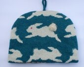 Bunny Rabbit Knitted Tea Cozy /Cosy Scottish Lambswool Azure Blue