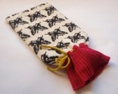 Knitted Butterfly Design Hot Water Bottle Cozy/ Cosy Charcoal & White