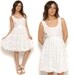 80s White Lace Dress Empire Waist Sleeveless Midi Day Dress Circle Skirt Sheer Sundress / Boho Grunge Festival / Size M L Medium Large