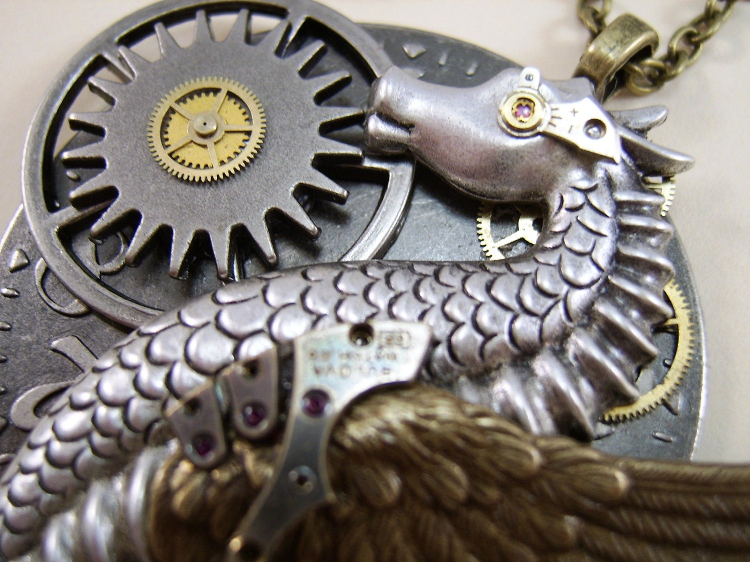 Steam Punk Necklace, "The Time Writer", Winged Sea Dragon