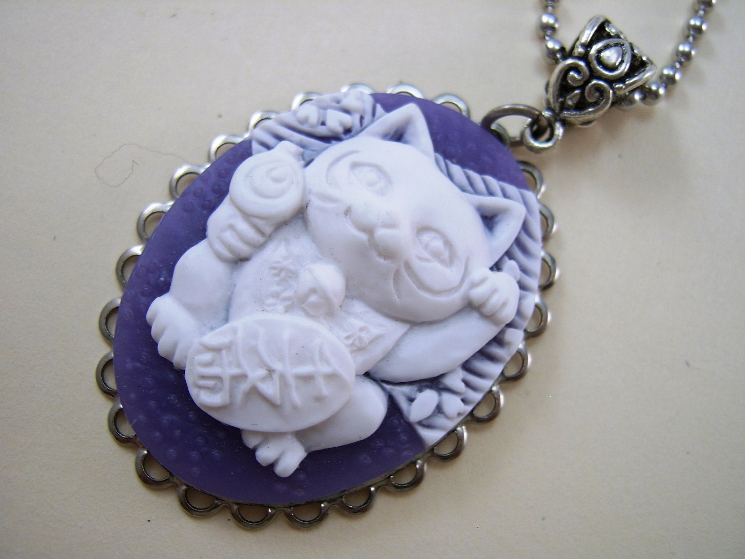 Cat Necklace, "Neko Kitty", Cameo, 100% Feline Charity Item