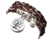 Braided Satin and Chain Wrap Charm Bracelet with Tree of Life,yoga jewelry,wrapped, wrapping,wrist wrap