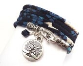 Wrap Bracelet made with Japanese Chirimen Cord  and Tree of Life Charm, yoga jewelry, wrapped wrapping bracelet, wrap around