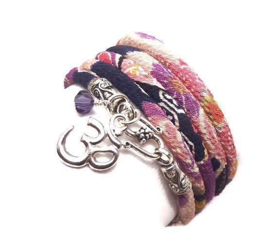 Japanese Chirimen Cord Wrap Bracelet with Om Charm
