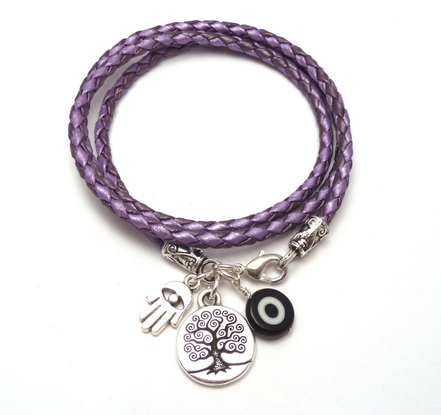 Leather Wrap Bracelet with Protection Charms,yoga jewelry,wrapped, wrapping, wrap around,wrist wrap