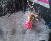 Fairy Wish Bottle With Cherry Red Seed Beads Silver Plated Necklace
