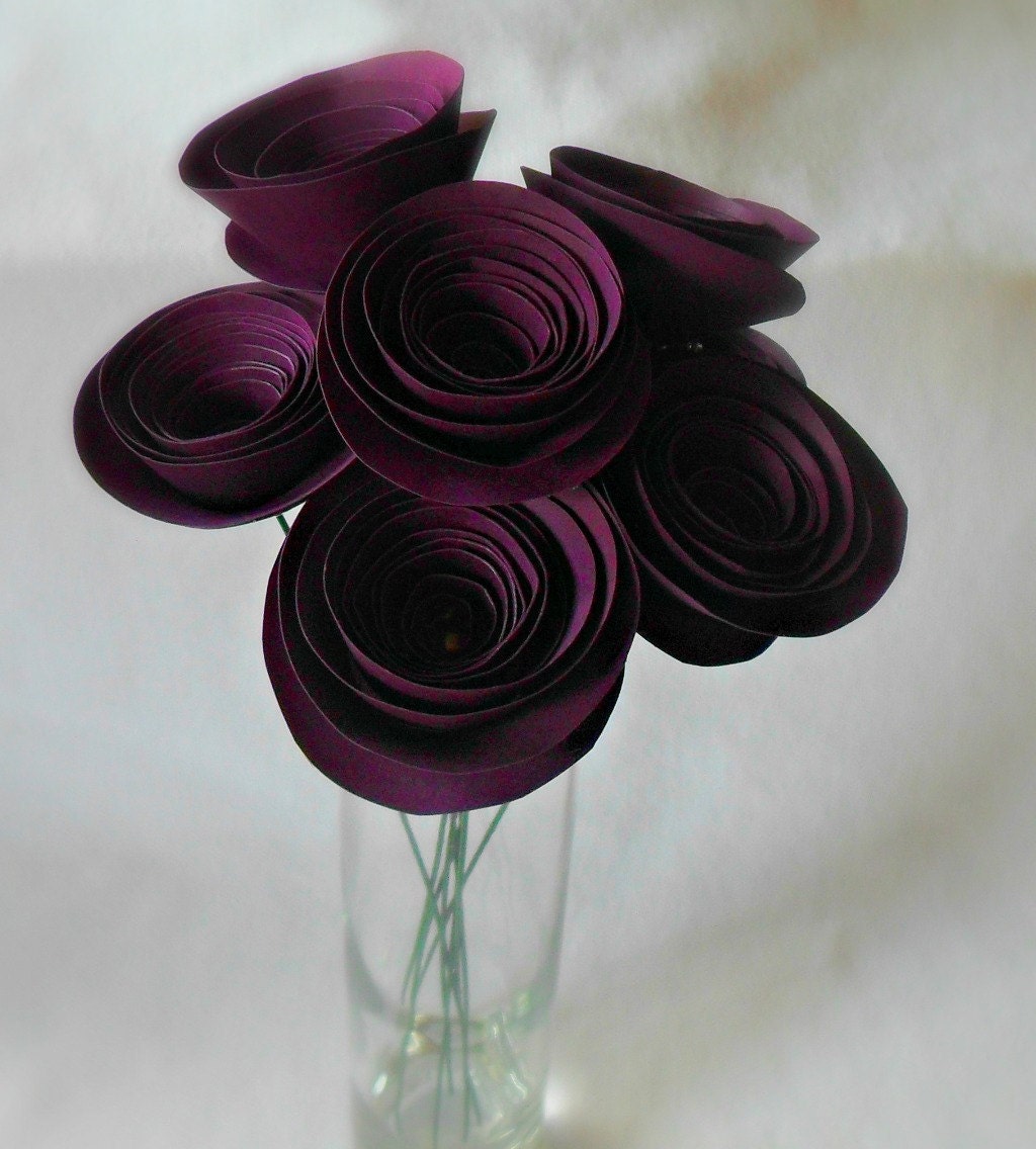 RESERVED for DEB - Paper Flower Bouquet, Elegant Plum, Purple, Set of 8