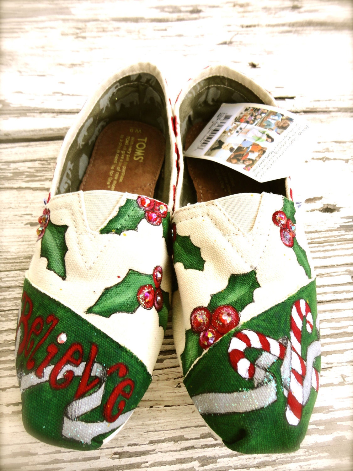 Custom Painted TOMS shoes, Christmas and holly