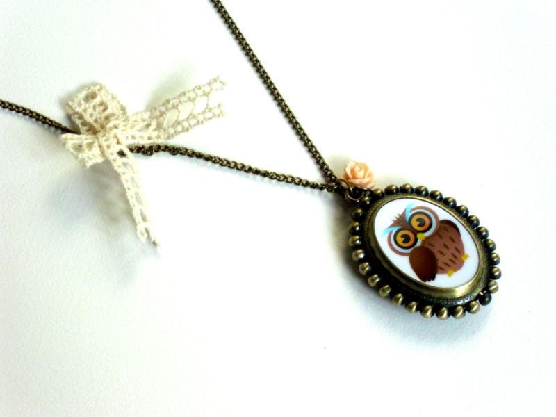 Antic brass owl watch  pendant (necklace, jewelry)
