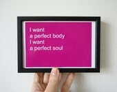 Typography Print Perfect Body, Perfect Soul Lyrics in Hot Pink, 4 x 6 inches