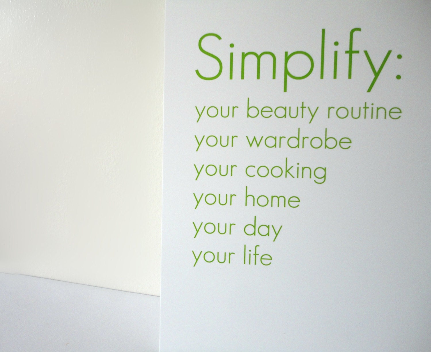 Typography Print Simplify Your Life in Green- Affordable Art in 4 x 6 inches