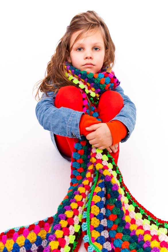 multicolored long crochet scarf